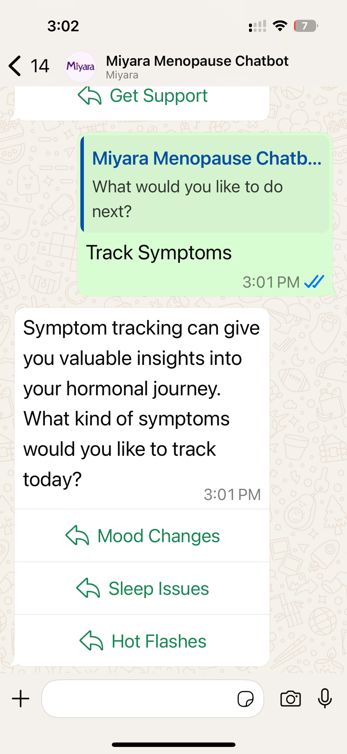 WhatsApp chatbot: Symptom tracking with quick reply buttons